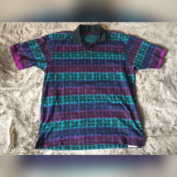 Vintage Other - VTG woven polo men’s purple black USA made golf